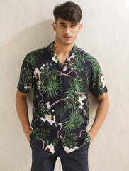 NAVY JUNGLE LEAF SHIRT