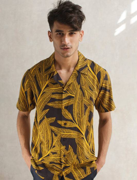 NAVY BANANA LEAF SHIRT