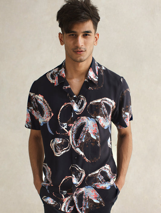 NAVY ABSTRACT PRINT SHIRT