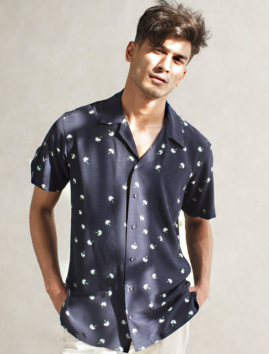 NAVY FLYING DANDELIONS ART SHIRT
