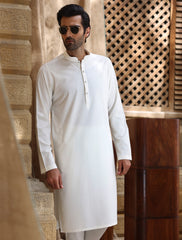 OFF WHITE JACQUARD FABRIC KURTA WITH MATCHING PAJAMA