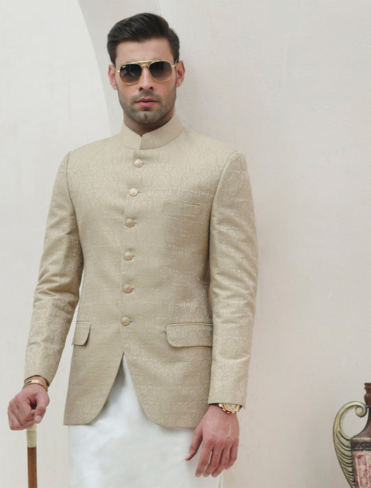 BEIGE JACQUARD FABRIC PRINCE COAT