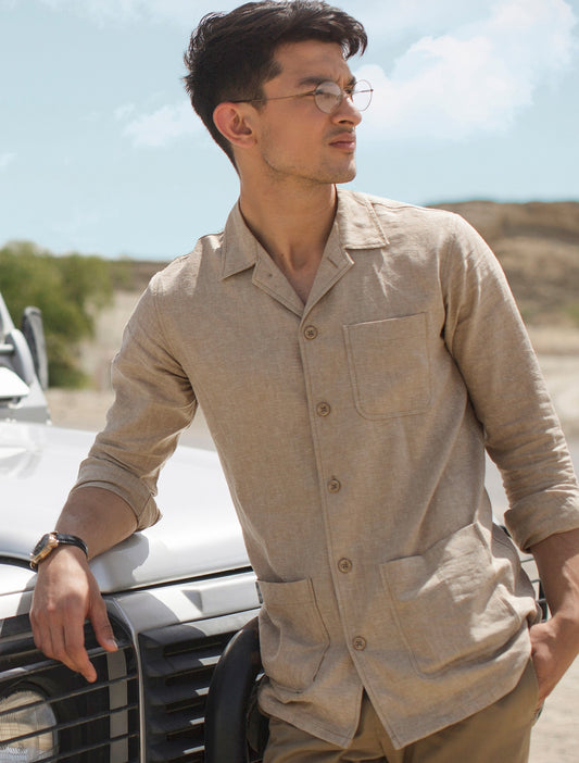 BEIGE LINEN SAFARI SHIRT