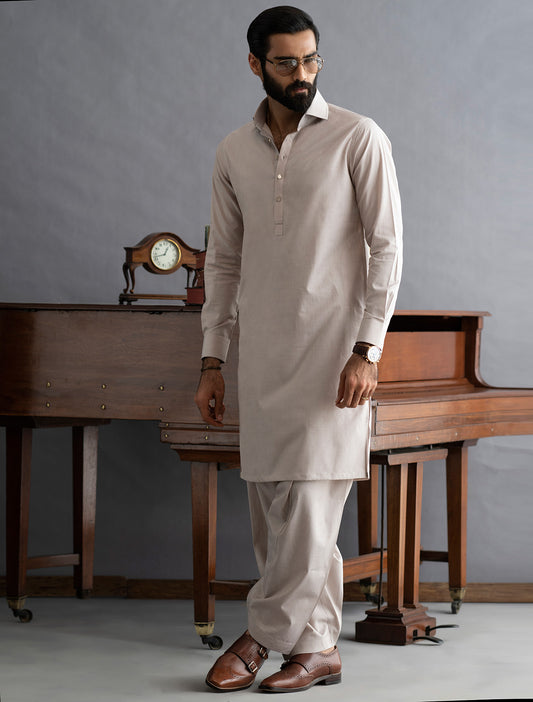 LIGHT BEIGE -TEXTURED KAMEEZ SHALWAR