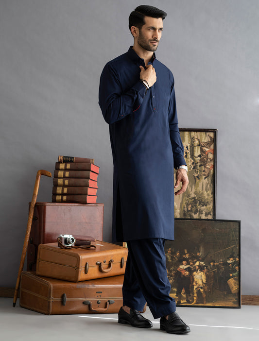 NAVY-BUTTON DOWN KAMEEZ SHALWAR