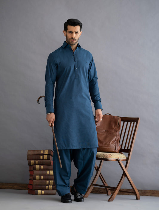 DARK TEEL KAMEEZ SHALWAR
