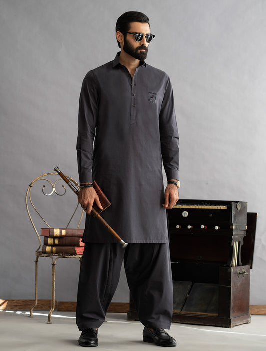 GREY- VELVET APPLIQUE KAMEEZ SHALWAR