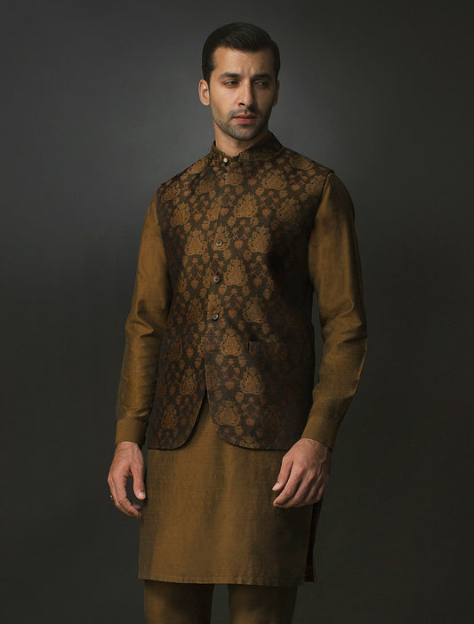 DARK BROWN FLORAL WAISTCOAT