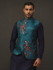TURQUOISE DIGITAL ART PRINT WAISTCOAT