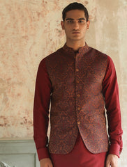 MAROON JAMAWAR WAISTCOAT