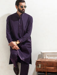 DEEP PURPLE TWO TONE FABRIC KURTA PAJAMA