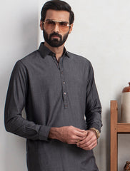 DARK GRAY SHIRT COLLAR KAMEEZ SHALWAR