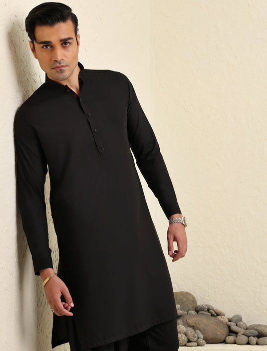 BLACK MANDARIN COLLAR- REVIT DETAILED KAMEEZ SHALWAR-S