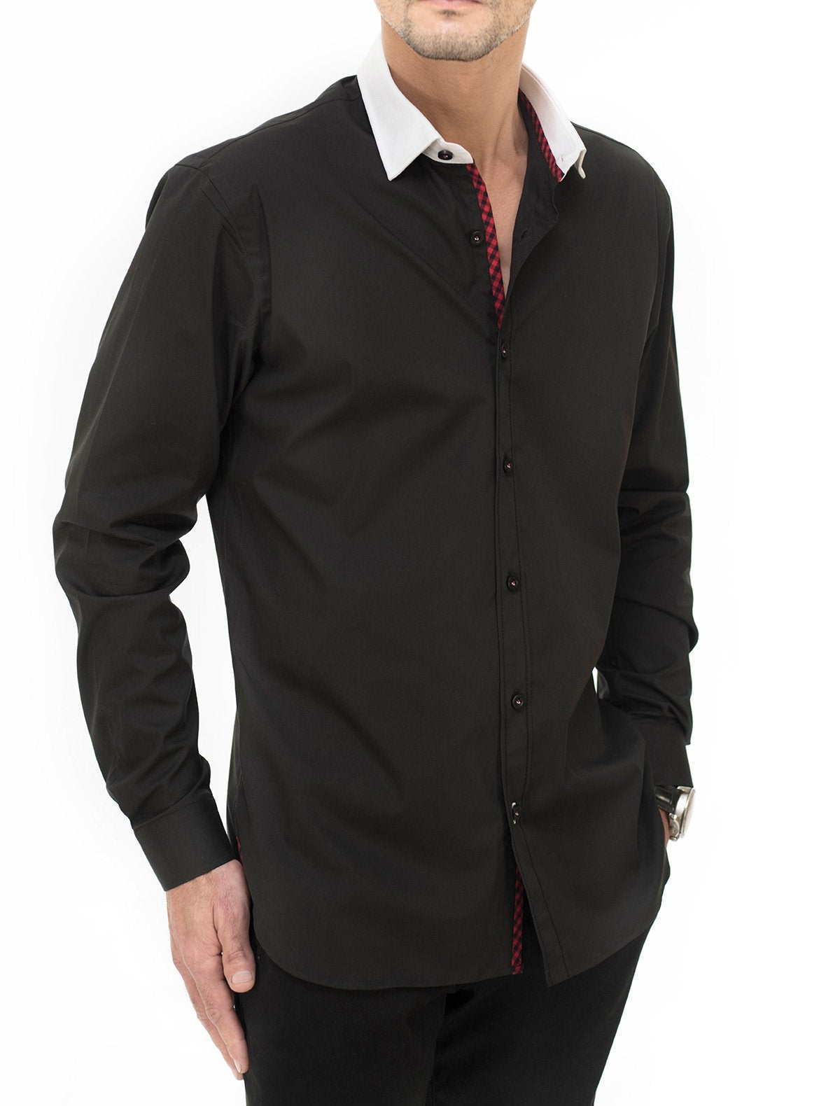 BLACK SHIRT WITH CONTRAST COLLAR