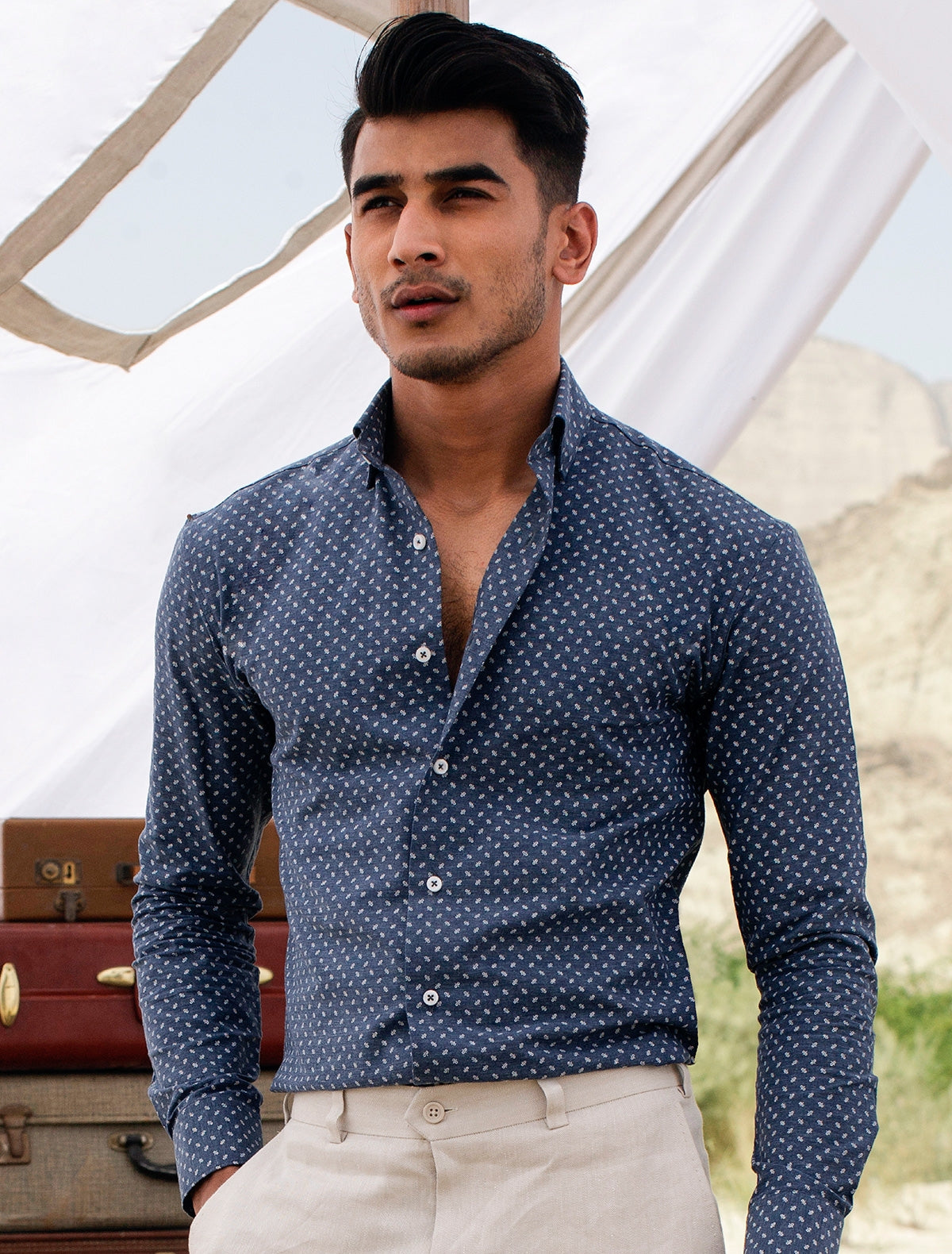 DENIM BLUE PRINTED SHIRT