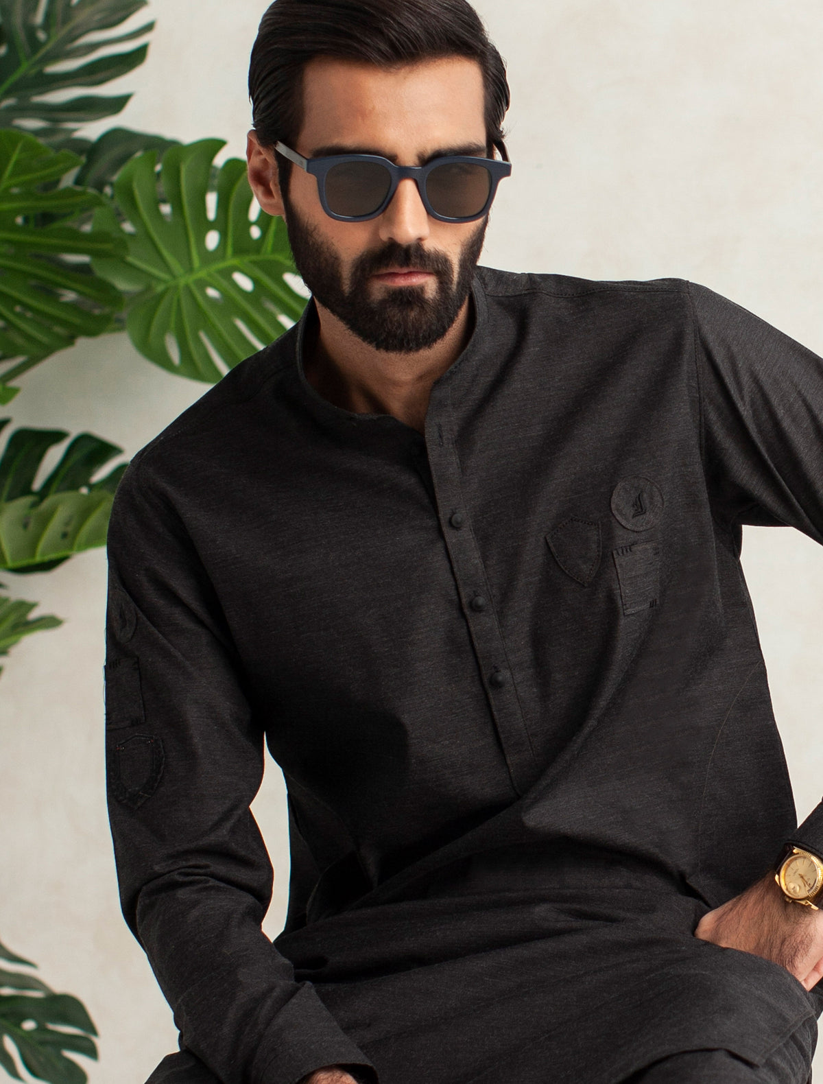 DARK GRAY PATCH WORK KURTA PAJAMA