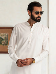 PEARL WHITE KAMEEZ SHALWAR EMBROIDERED MONOGRAM ON FRONT
