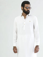 PEARL WHITE - METAL -LOGO EMBELLISHED KAMEEZ SHALWAR