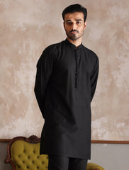 CLASSIC BLACK SHORT LENTH KURTA WITH LOOP AND BALL BUTTONS