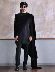CLASSIC BLACK SHORT LENTH KURTA WITH LOOP AND BALL BUTTONS