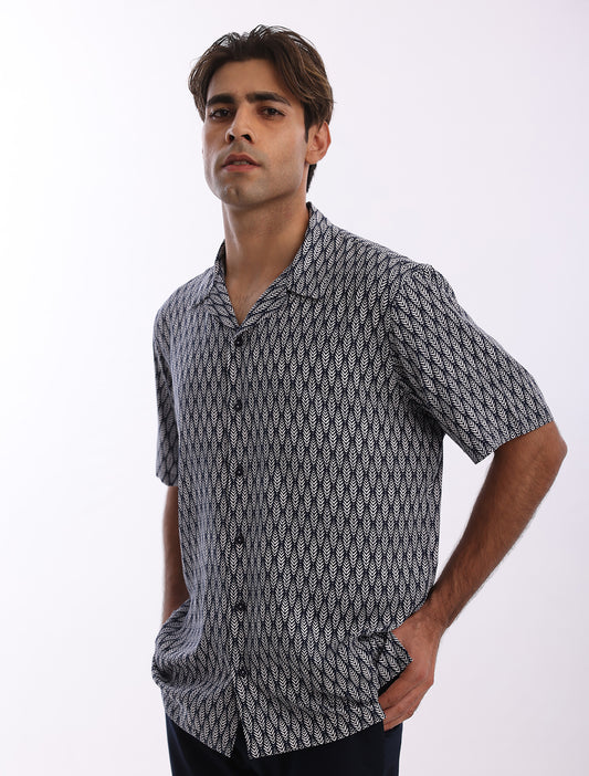 NAVY BLUE LEAF PRINTED SHIRT