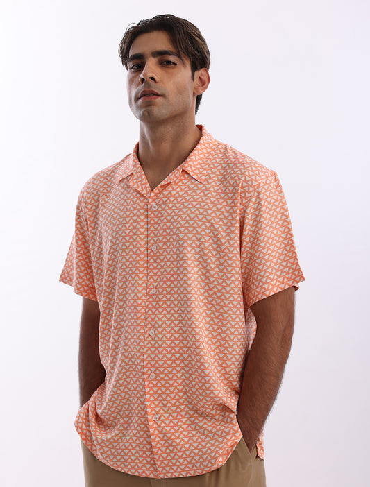 ORANGE GEOMATRIC PRINT SHIRT