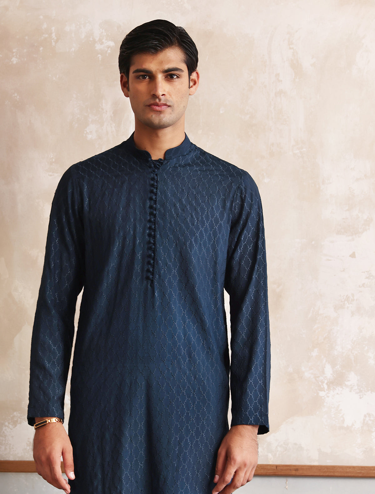 BLUE EMBROIDERED KURTA WITH LOOPS BUTTONS
