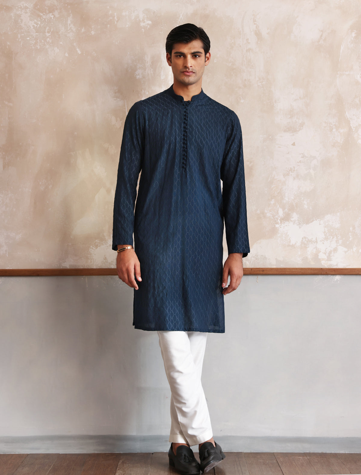 BLUE EMBROIDERED KURTA WITH LOOPS BUTTONS