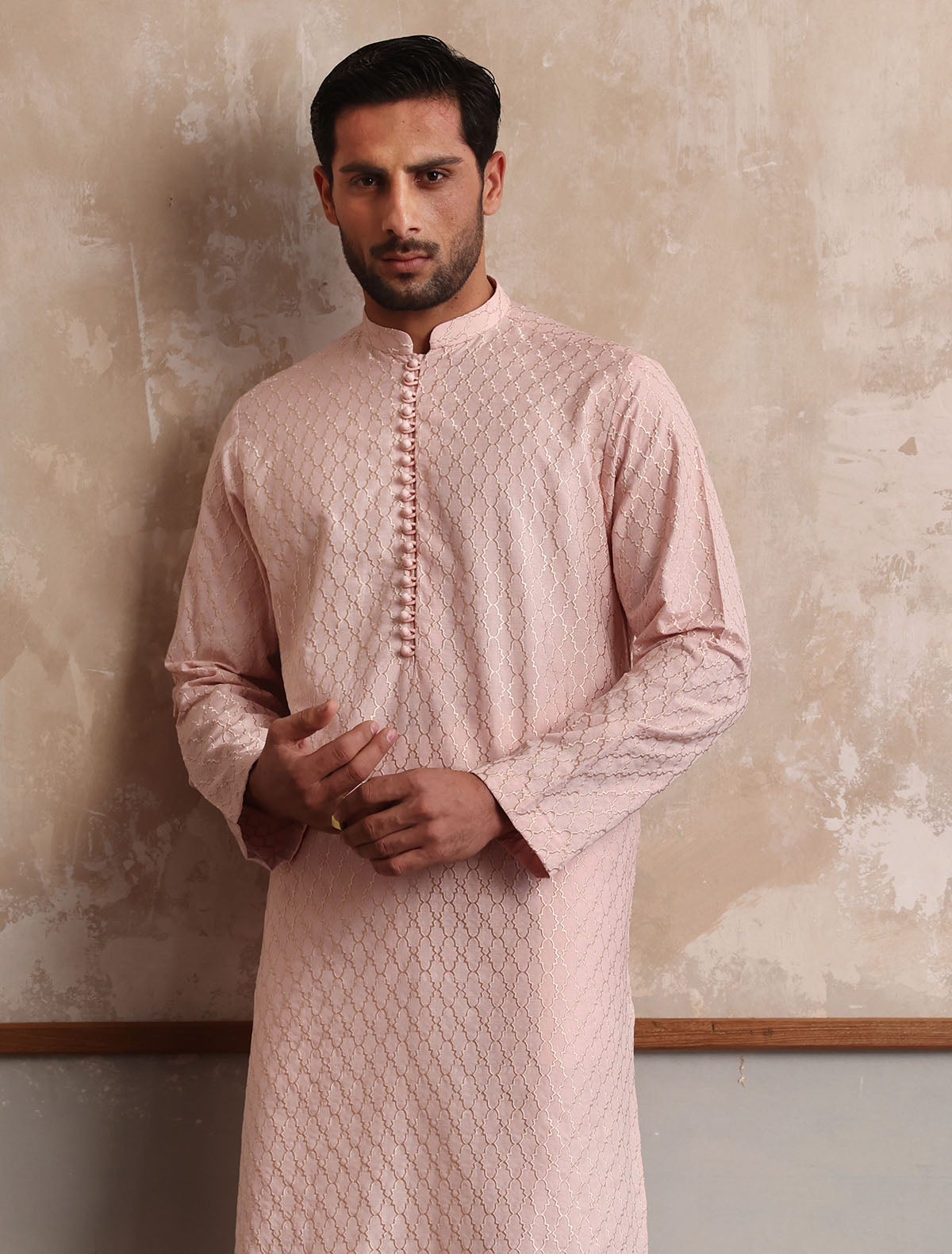 PINK EMBROIDERED KURTA WITH LOOPS BUTTONS