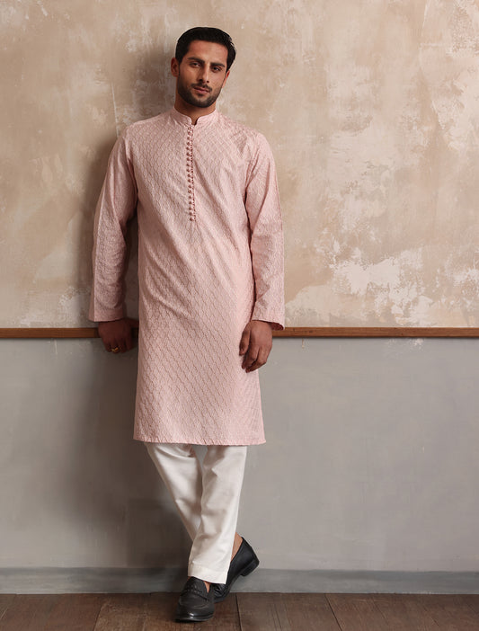PINK EMBROIDERED KURTA WITH LOOPS BUTTONS