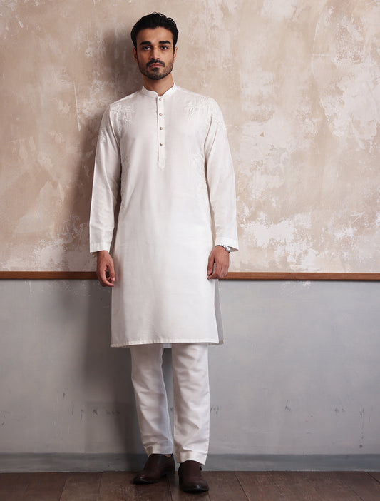 OFF-WHITE HAND EMBROIDERED KURTA