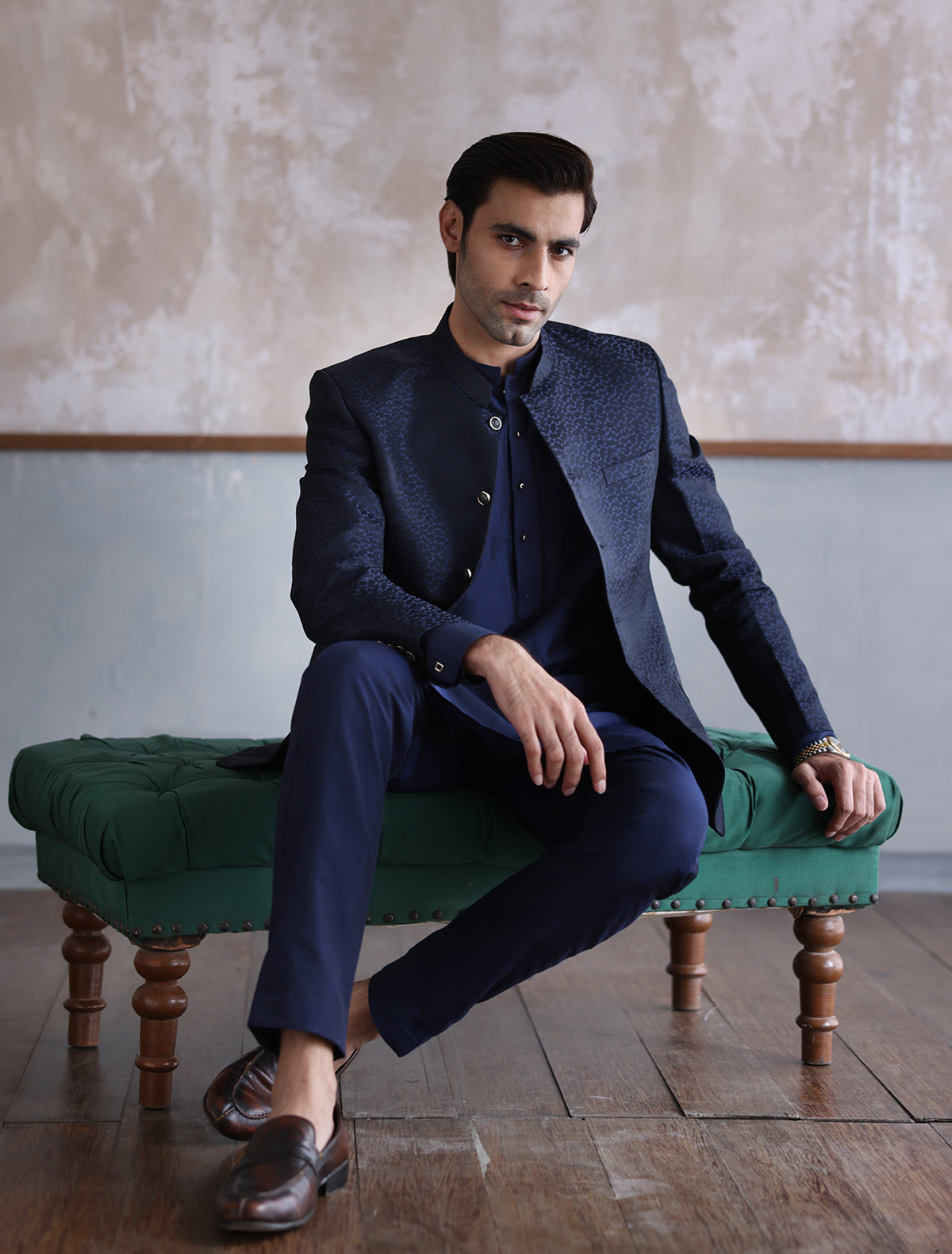 With Shalwar Kameez Prince Coat Design 2018 Ismail Farid Blue