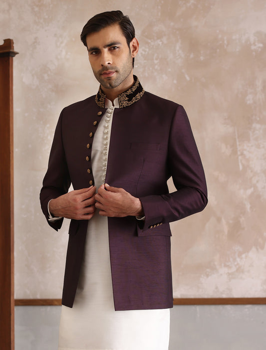 MAROON TWO TONE FRONT OPEN PRINCE COAT