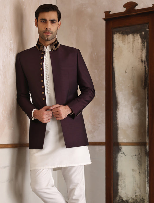 MAROON TWO TONE FRONT OPEN PRINCE COAT