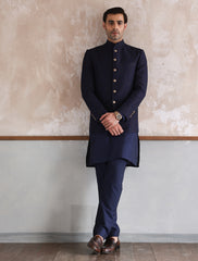 NAVY CROSS STITCHED EMBROIDERED PRINCE COAT