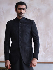 BLACK HEAVY EMBROIDERED PRINCE COAT-S