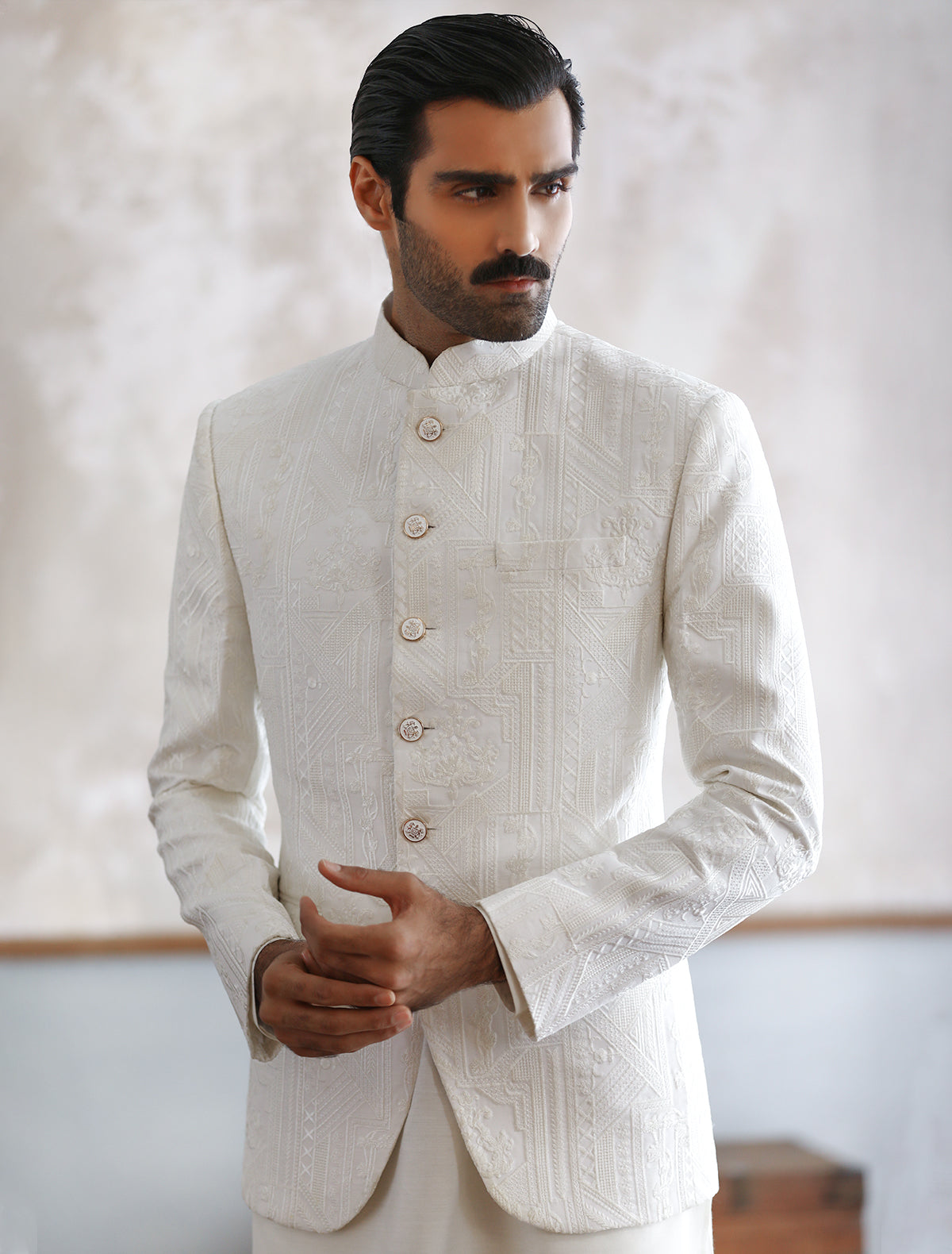 WHITE HEAVY EMBROIDERED PRINCE COAT-S – Ismail Farid Pakistan