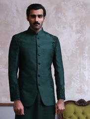EMERALD GREEN HAND EMBROIDERED PRINCE COAT-S