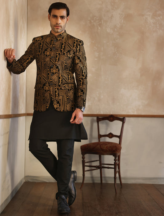 GOLDEN VELVET HEAVY EMBROIDERED PRINCE COAT