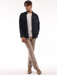NAVY BLUE FLAP POCKETS LINEN SHIRT