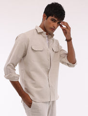 LIGHT BEIGE FLAP POCKETS LINEN SHIRT