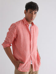 ORANGE LINEN CHECKERED SHIRT
