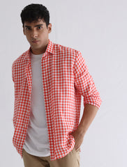 ORANGE LINEN CHECKERED SHIRT
