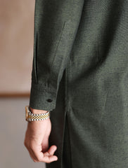 GREEN TEXTURED KAMEEZ SHALWAR WITH FRONT MONOGRAM