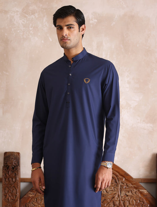 CLASSIC BLUE KAMEEZ SHALWAR WITH FRONT MONOGRAM