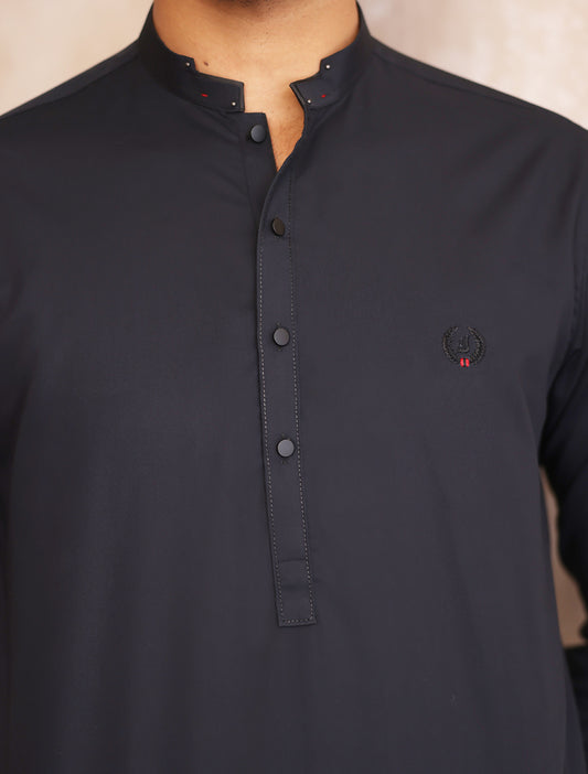 BLACK KAMEEZ SHALWAR WITH FRONT MONOGRAM