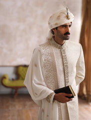 OFF WHITE KARANDI JAMAWAR SHERWANI