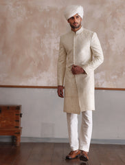 CLASSIC OFF-WHITE SELF EMBROIDERED SHERWANI