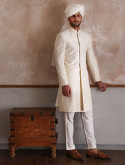 CLASSIC OFF-WHITE SELF EMBROIDERED SHERWANI
