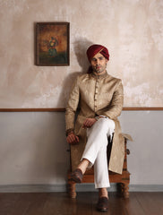BEIGE JACQUARD EMBROIDERED SHERWANI